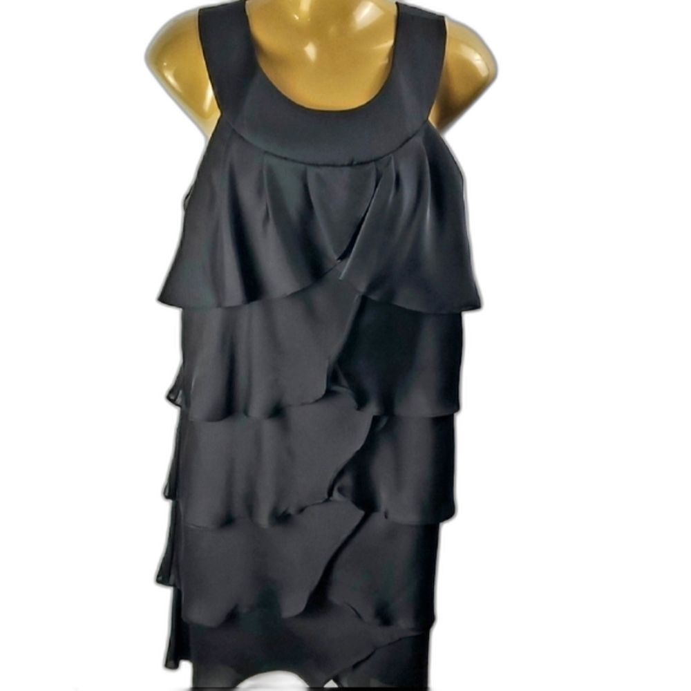 BCBG Y2K Black‎ Solid Tiered Shift Knee Length Sleeveless Dress Sz 8 Elegant
